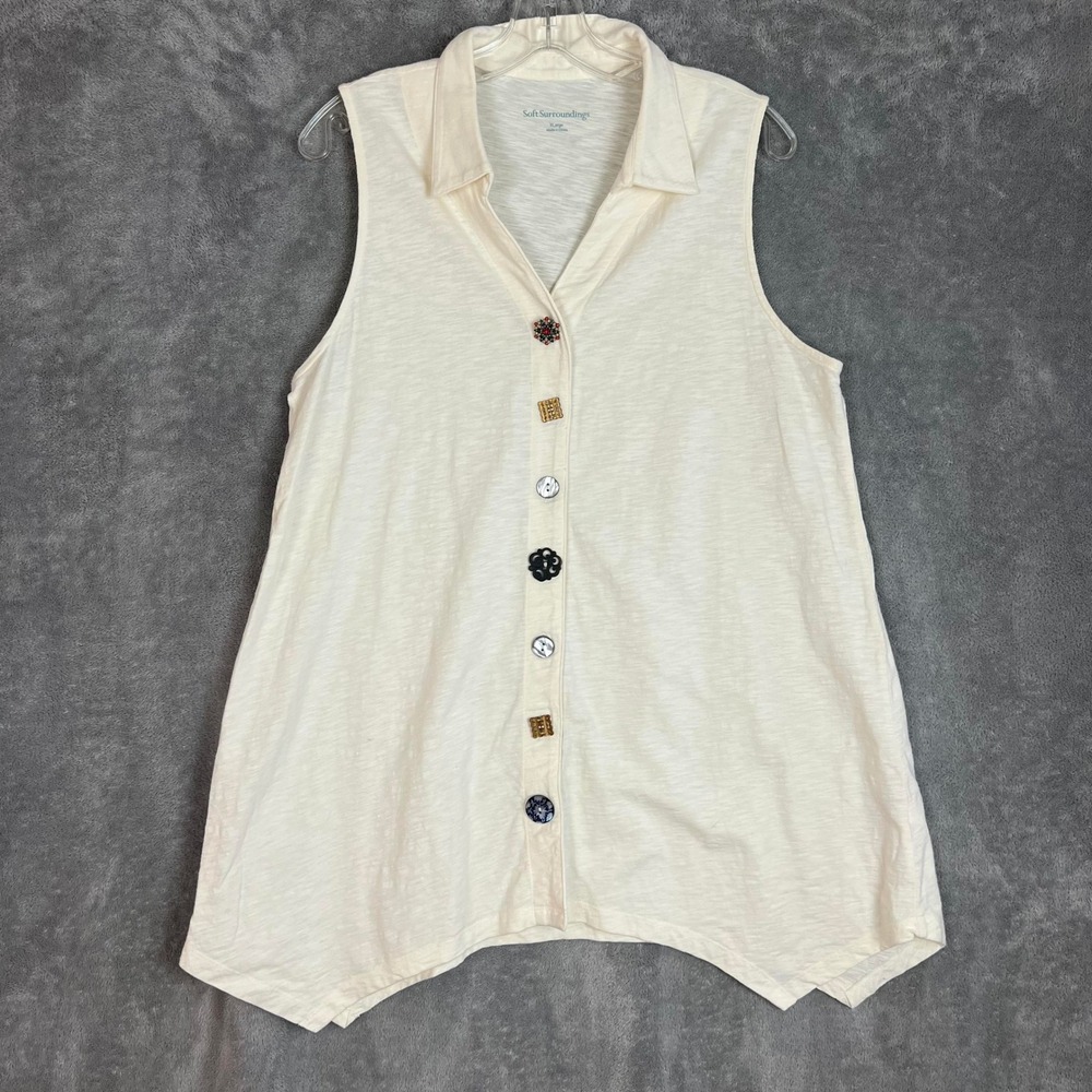 Soft Surroundings Danielle Button Front Tank Top Womens XL Cream Artsy Boho